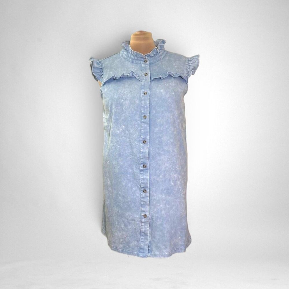 BiBi Ruffle Trim Button Front Denim Dress, NWT! Size 1X